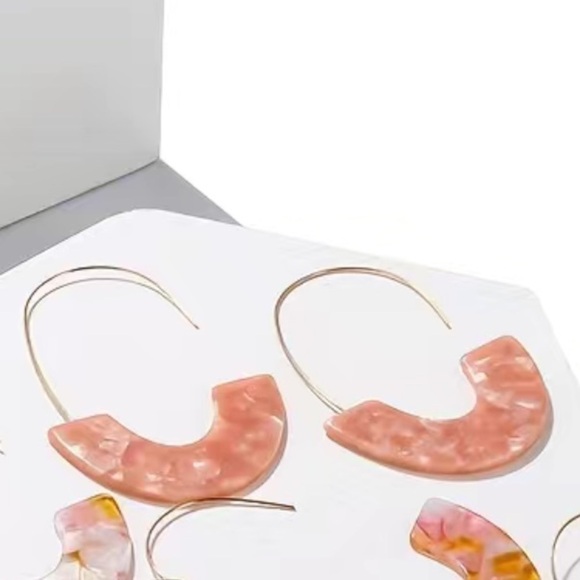 Rose Quarts Pink Sparkle Shimmer Pattern Hoop Earrings Acetate Board Resin - Picture 2 of 5